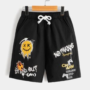 Printed Men Black Sports Shorts