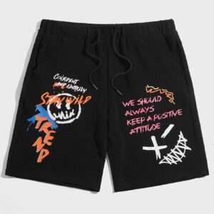 Printed Men Black Sports Shorts